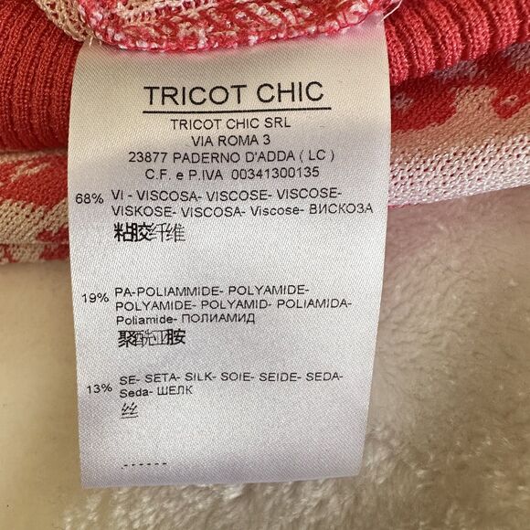 Tricot Chic Women Coral White Floral Short Sleeve Stretch Knit Sweater Top Sz 10 - Picture 7 of 13